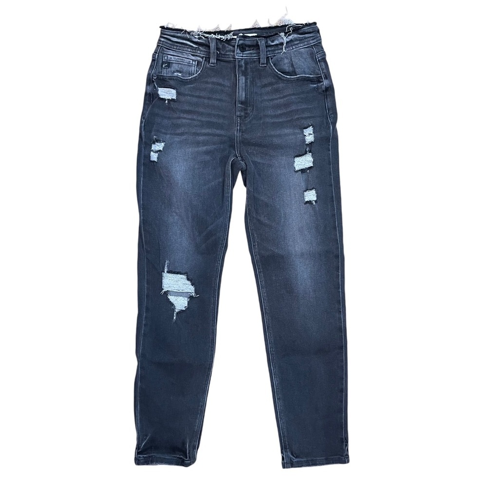 KanCan Women’s Gray Wash Distressed High Waisted Skinny Jeans